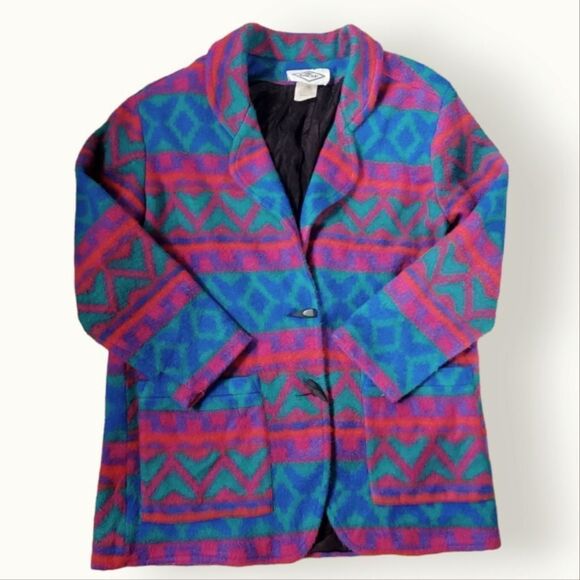 80s colorful aztec print fleece jacket - Picture 7 of 10